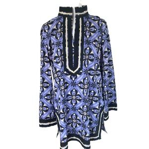 Dana Buchman Geometric Print Tunic Blue Black SZ L